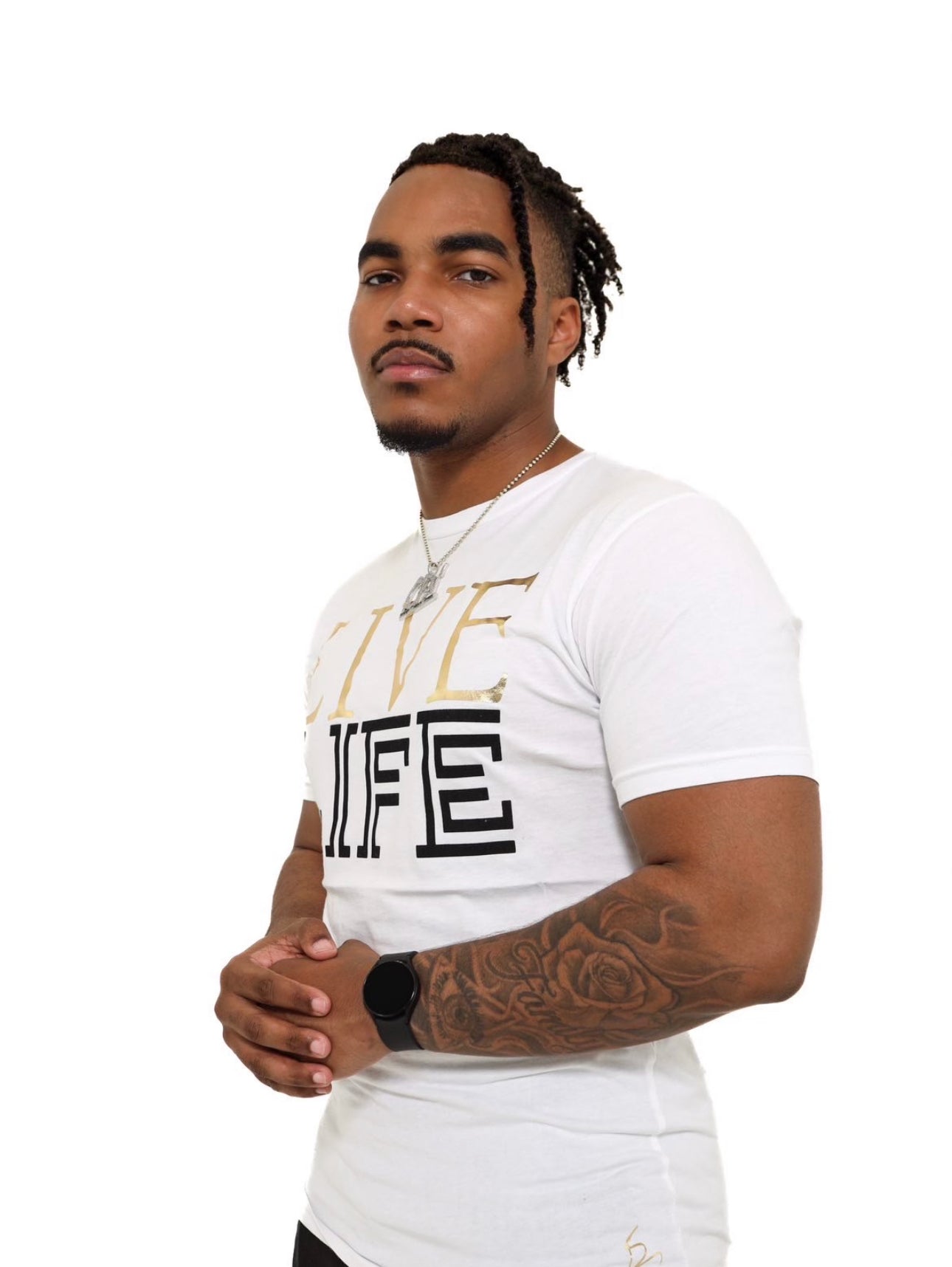 White and Gold Live Life Tee